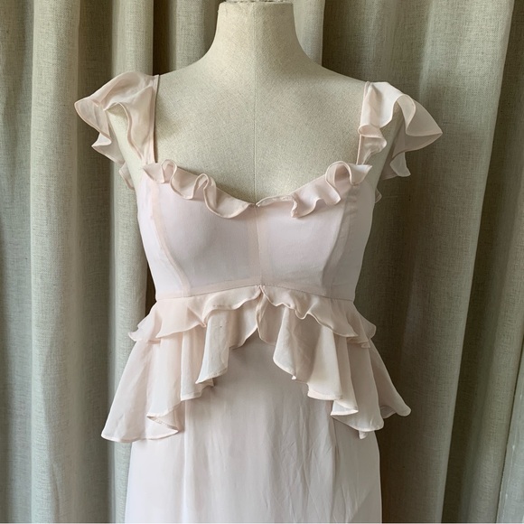 WAYF LONG RUFFLED SOFT PINK EVENING DRESS - Picture 12 of 13